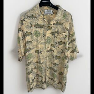Columbia Men's Fish Print Shirt - Beige/tan size L